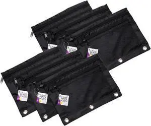 Pencil Pouch - 2 Pocket with Mesh Front - Black - 6/Bag