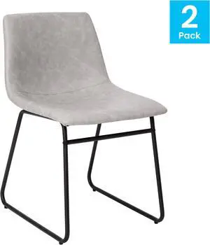 18 inch Dining Table Height Chair, Mid-Back Sled Base Dining Chair in Light Gray LeatherSoft with Black Frame, Set of 2