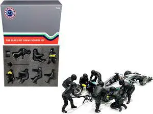 Formula One F1 Pit Crew 7 Figurine Set Team Black Release II for 1/18 Scale Models by American Diorama