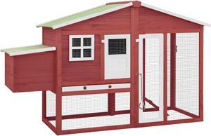vidaXL Chicken Coop with Nest Box Red and White Solid Fir Wood