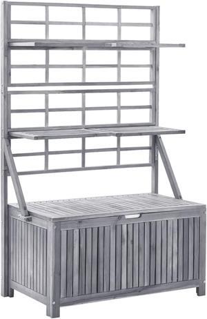 vidaXL Storage Box with Trellis Gray 39"x21.7"x63" Solid Acacia Wood