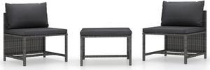 vidaXL 3 Piece Patio Sofa Set with Cushions Gray Poly Rattan