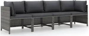 vidaXL 4-Seater Patio Sofa with Cushions Gray Poly Rattan