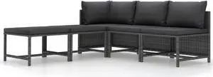 vidaXL 5 Piece Patio Sofa Set with Cushions Gray Poly Rattan
