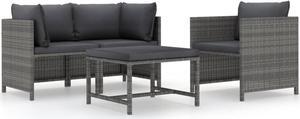 vidaXL 4 Piece Patio Sofa Set with Cushions Poly Rattan Gray
