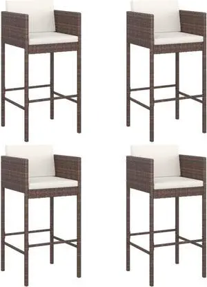 vidaXL Bar Stools 4 pcs with Cushions Brown Poly Rattan