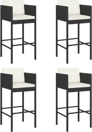 vidaXL Bar Stools 4 pcs with Cushions Black Poly Rattan