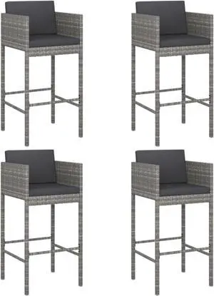 vidaXL Bar Stools 4 pcs with Cushions Gray Poly Rattan