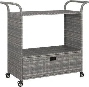 vidaXL Bar Cart with Drawer Gray 39.4"x17.7"x38.2" Poly Rattan