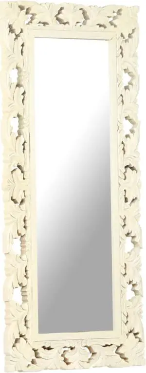 vidaXL Hand Carved Mirror White 43.3"x19.7" Solid Mango Wood vidaXL Hand Carved Mirror White 43.3"x19.7" Solid Mango Wood