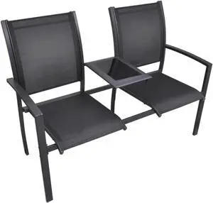 vidaXL 2 Seater Patio Bench 51.6" Steel and Textilene Black