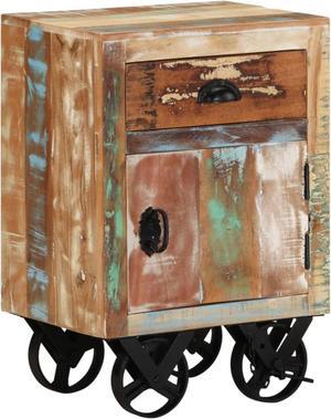 vidaXL Bedside Cabinet with Wheels 15.7"x11.8"x22.4" Solid Reclaimed Wood