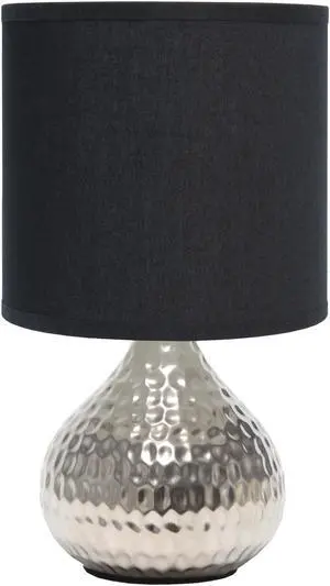 Simple Designs Modern Decorative Hammered Silver Drip Mini Table Lamp - Black