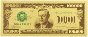 One Hundred Thousand US Dollars 24K Gold Plated Collectible Fake Banknotes for Decoration One Hundred Thousand US Dollars 24K Gold Plated Collectible Fake Banknotes for Decoration