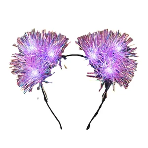 White LED Tinsel Fluffy Cat Ears Headband White LED Tinsel Fluffy Cat Ears Headband