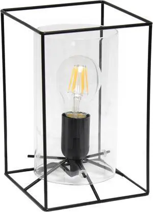 Lalia Home Black Framed Table Lamp with Clear Cylinder Glass Shade, Small