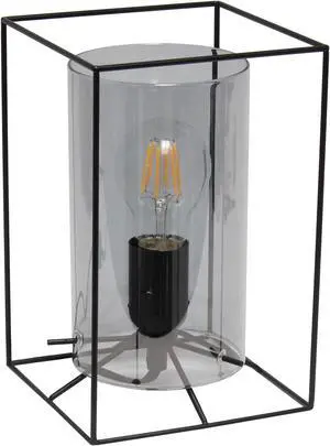 Lalia Home Black Framed Table Lamp with Smoked Cylinder Glass Shade, Small