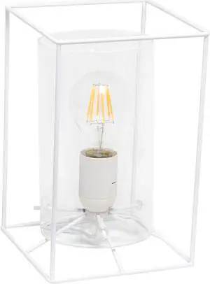 Lalia Home White Framed Table Lamp with Clear Cylinder Glass Shade, Small