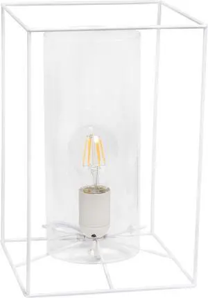 Lalia Home White Framed Table Lamp with Clear Cylinder Glass Shade, Large