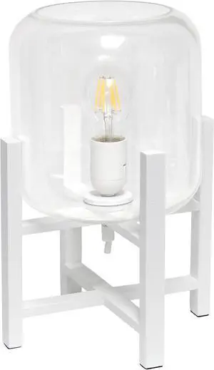 Simple Designs White Wood Mounted Table Lamp with Clear Glass Cylinder Shade