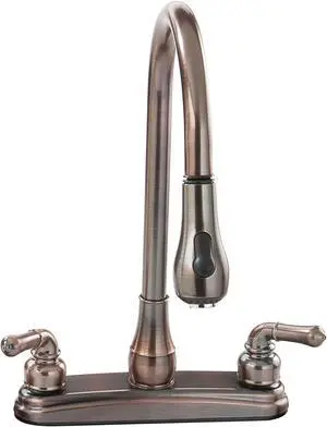 Empire Brass U-YOB2000B RV Kitchen Faucet With Gooseneck Spout, Pull-Down Sprayer And Teapot Handles 8" - Oil Rub Bronze