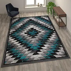 Flash Furniture Teagan Collection Southwestern 8' X 10' Turquoise Area Rug - Olefin Rug with Jute Backing - Entryway, Living Room, Bedroom Flash Furniture Teagan Collection Southwestern 8' X 10' Turquoise Area Rug - Olefin Rug with Jute Backing - Entryway, Living Room, Bedroom