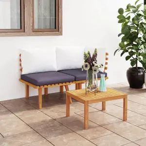 vidaXL 2 Piece Patio Lounge Set with Cushions Solid Acacia Wood