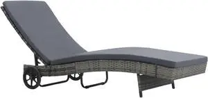 vidaXL Sun Lounger with Wheels and Cushion Poly Rattan Anthracite
