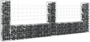 vidaXL U-shape Gabion Basket with 3 Posts Iron 102.4"x7.9"x39.4"