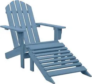 vidaXL Patio Adirondack Chair with Ottoman Solid Fir Wood Blue