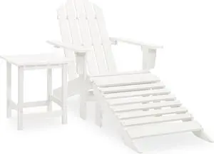 vidaXL Patio Adirondack Chair with Ottoman&Table Solid Fir Wood White