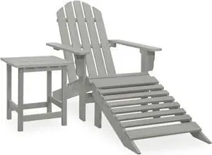 vidaXL Patio Adirondack Chair with Ottoman&Table Solid Fir Wood Gray