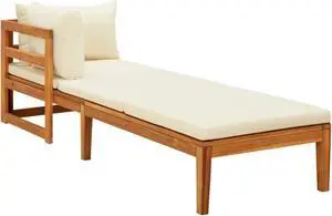 vidaXL Sun Lounger with 1 Armrest Cream White Solid Acacia Wood