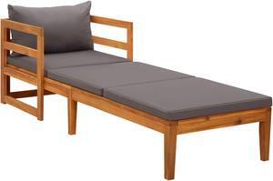 vidaXL Sun Lounger with Dark Gray Cushions Solid Acacia Wood
