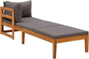 vidaXL Sun Lounger with 1 Armrest Dark Gray Solid Acacia Wood