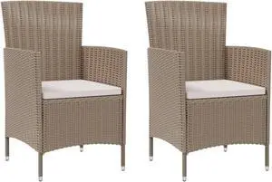 vidaXL Patio Chairs with Cushions 2 pcs Poly Rattan Beige