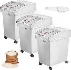 VEVOR 3 Pack Ingredient Bin With Caster 6.6 Gallon Mobile Restaurant Kitchen Flour Bin