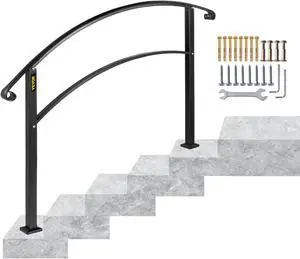 VEVOR Iron Handrail Black Adjustable 0 To 45 Fits 4-5 Steps Hand Rail Gardens Steady