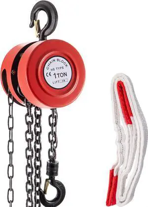 VEVOR Chain Hoist Chain Block 2 Ton Capacity 7 Feet Lift Steel Construction Red