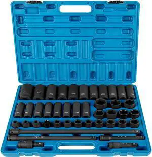 VEVOR 43 Pcs Impact Socket Set 1/2 Inch Ase Standard 19pcs Deep 6-point Extension Bar