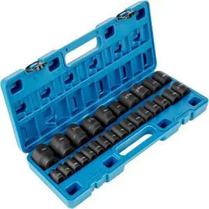 VEVOR Impact Socket Set 1/2 Inch Drive 26pcs Standard Length Impact Set 6-point