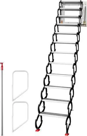 VEVOR Attic Steps Pull Down Attic Stairs 12 Steps Pulldown Attic Stairs Black