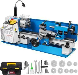 VEVOR Mini Metal Lathe 550w 7"x14" Precision With Lamp Nylon Gears Infinitely Variable