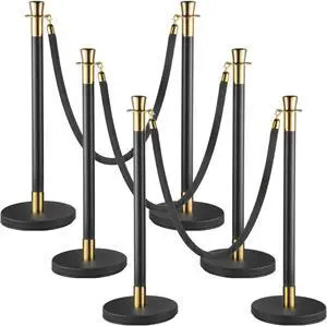 VEVOR Crowd Control Stanchion Stanchion Set 6 Pieces Set W/ Black Velvet Rope