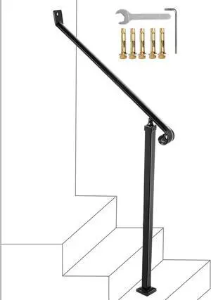 VEVOR Wrought Iron Handrail Railing For Stairs 2 Steps Iron Handrails For Outdoor Step