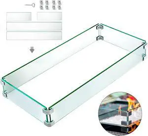 VEVOR Fire Pit Wind Flame Guard 30 X 13.6 Windscreen Fencing Tempered Glass 8 Mm
