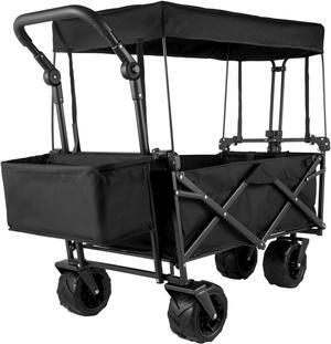 VEVOR Folding Wagon Cart Collapsible Garden Cart w/Canopy 220lbs Big Wheels