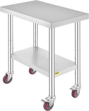 VEVOR 30"x18" Kitchen Work Table With Wheels Shelving Rolling Adjustable Undershelf