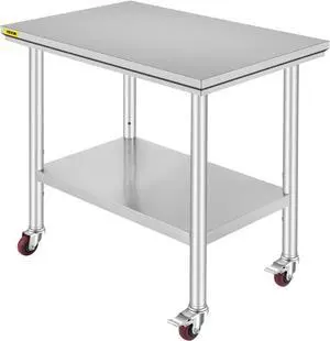 VEVOR 36x24 Stainless Steel Work Table 4 Casters Easy Cleaning Overshelf Prep Tables