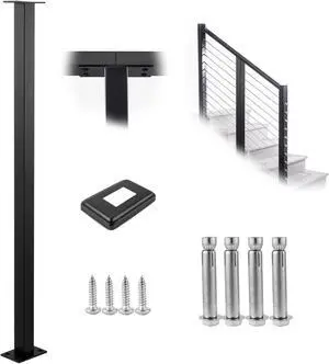Vevor Cable Railingpost Deck Railing 36x1.5x1.5" Diy Post Without Holes Black